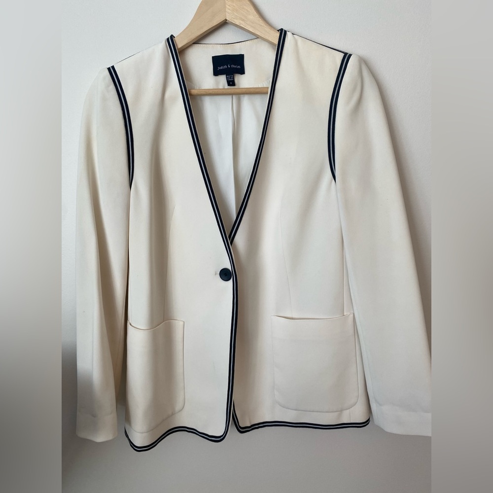Judith & Charles Cream and Black Tuxedo Blazer